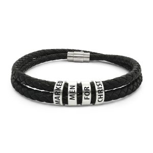 'Marked Men for Christ'  – Engraved Leather Bead Bracelet