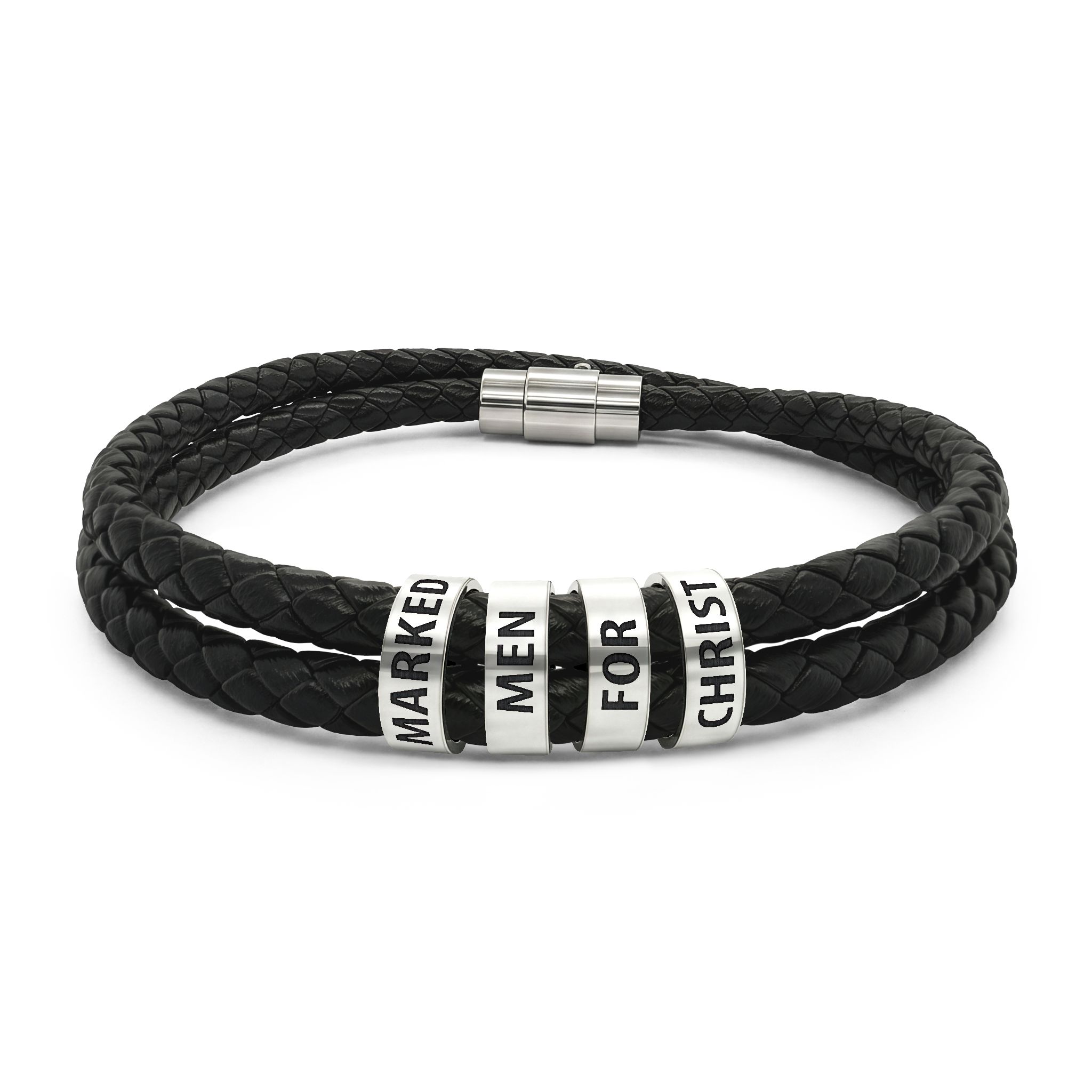 'Marked Men for Christ' – Engraved Leather Bead Bracelet